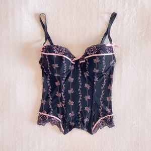 gossip girl blair waldorf black&pink floral lace corset top